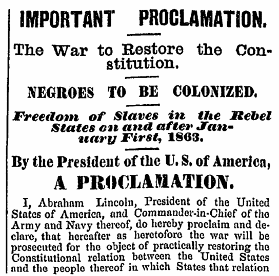 An article about Abraham Lincoln and the Emancipation Proclamation, Hartford Daily Courant newspaper article 23 September 1862