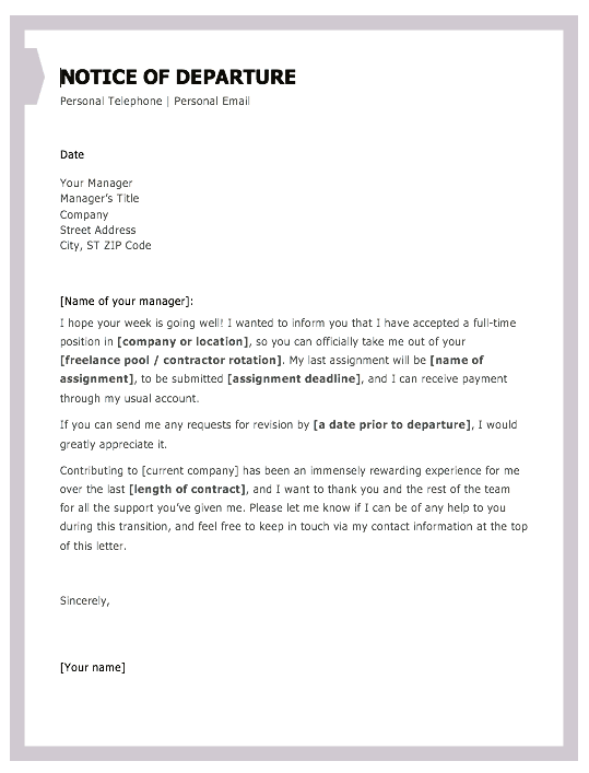 Draft Letter Of Resignation Template