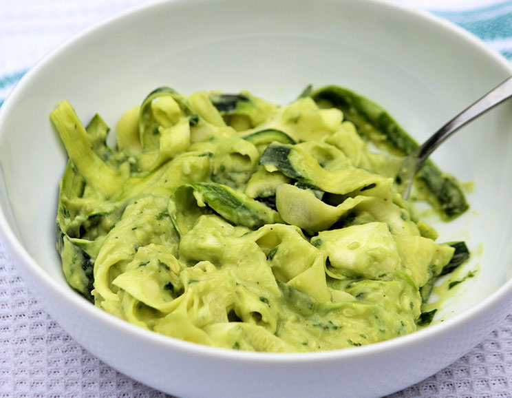 For all you avocado lovers, try something different by blending the buttery fatty fruit into a sauce and mixing it with zucchini noodles for a crunchy dish.