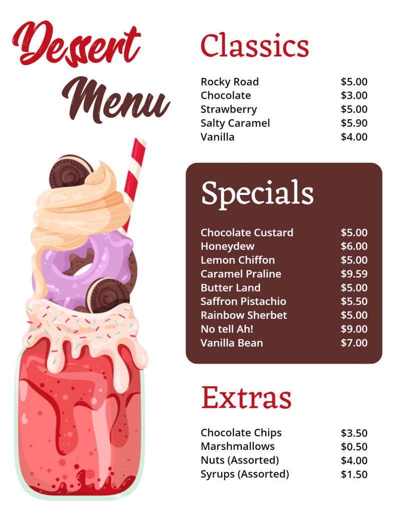 Use Big Images in Dessert Menu design ideas