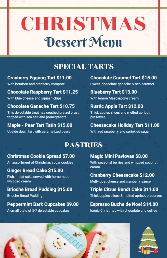 Christmas dessert menu design idea example