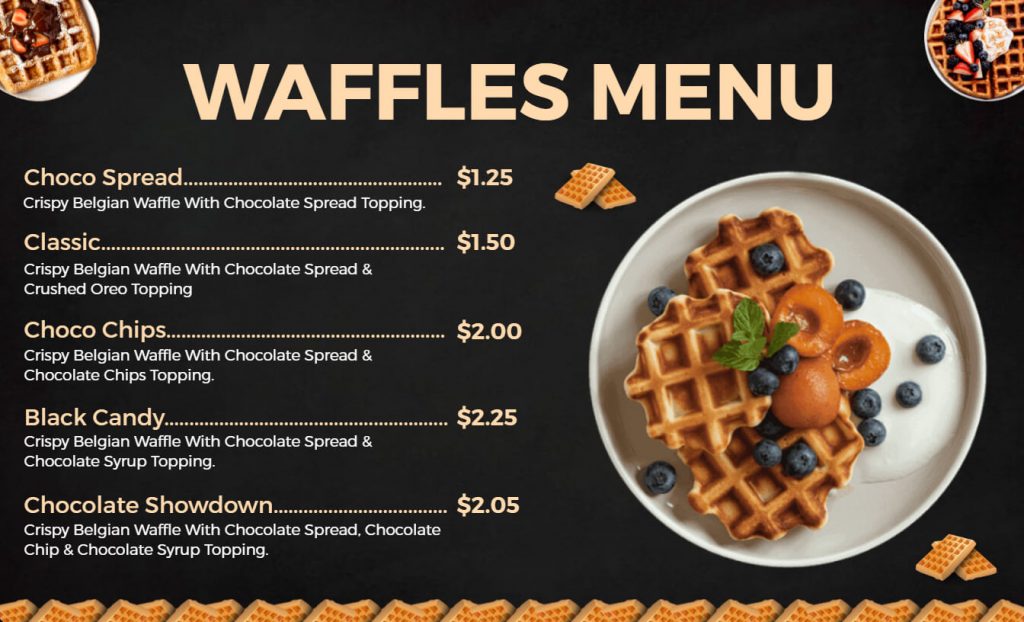 Waffle Dessert Menu Example