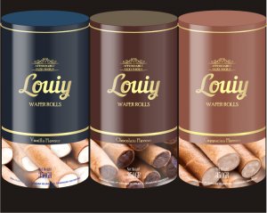 Desain kemasan makanan Louiy Wafer