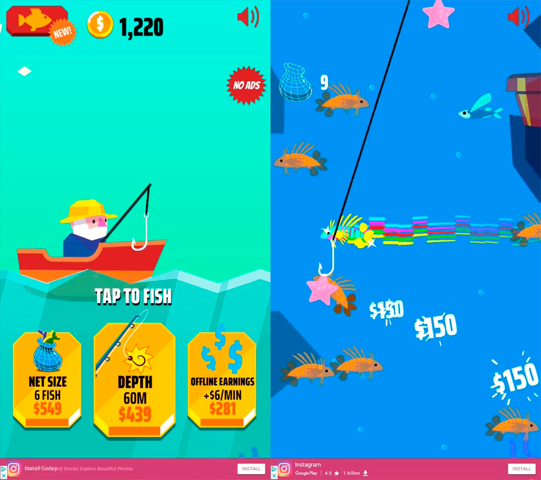 Go Fish! screenshots showing different scores and rewards