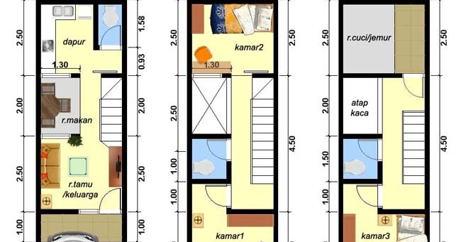 Desain Rumah  Lebar 3  Meter 3  Lantai 3  Kamar  Tidur  PARTUKANG