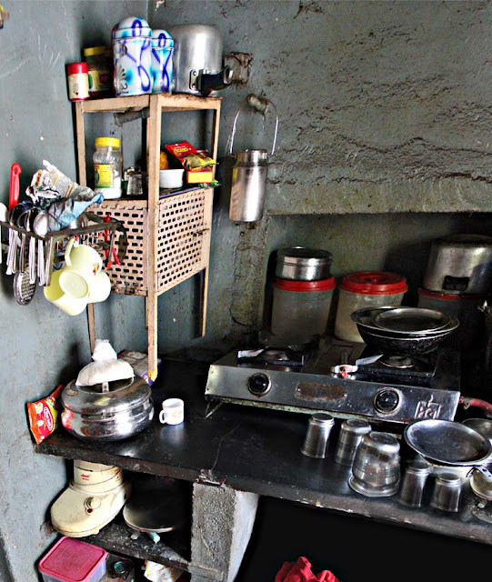 kitchen counter with gas stove