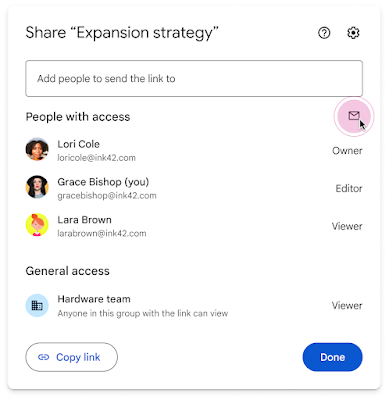 Send emails about your files to collaborators using the sharing dialog in Workspace apps