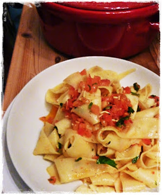 bowl of pasta in tomato sauce