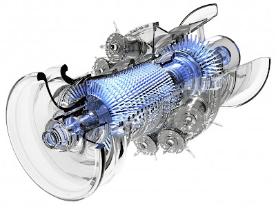 3D picture of Gas turbine, the prototype of gas turbine