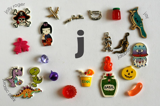 TomToy Individual letter J I spy trinkets for alphabet, Miniature abc objects, Montessori alphabet. Sorting toddler activities