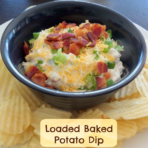 Loaded Baked Potato Dip:  A dip made with sour cream, green onions, cheese, and bacon bits.  It's like a loaded baked potato on a chip.  #footballsnack #gamedaysnack