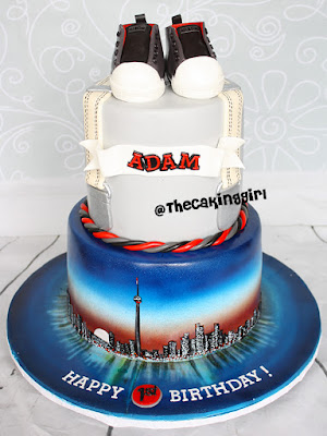 Toronto Skyline airbrush birthday cake fondant