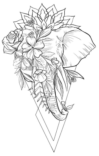 Elephant-with-Mandala-Pattern-and-Various-Flowers-Tattoo-Design