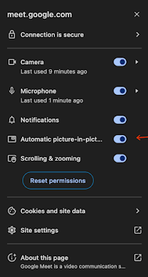 You can turn this feature on and off by selecting the “View site information” icon in the Chrome URL bar and turning “Automatic picture-in-picture” off.