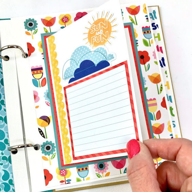 Summer Fun Scrapbook Album page with flowers and folding card