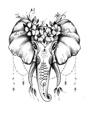 Elephant-with-Flowers-tattoo-stencil