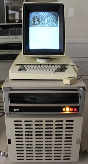 Bitcoin mining on a vintage Xerox Alto computer.