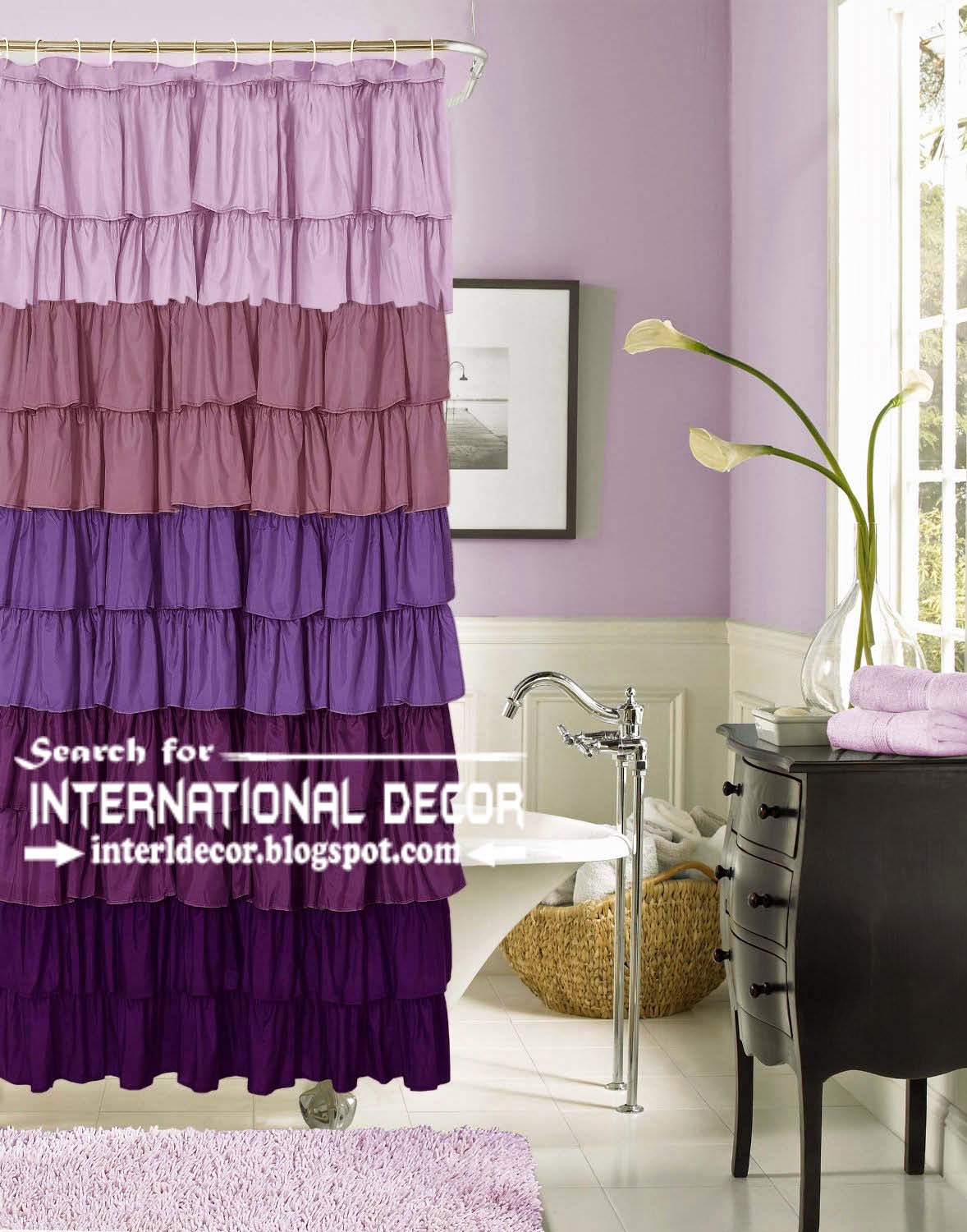 Purple Ruffle shower Curtain style for bathroom, ruffle curtains