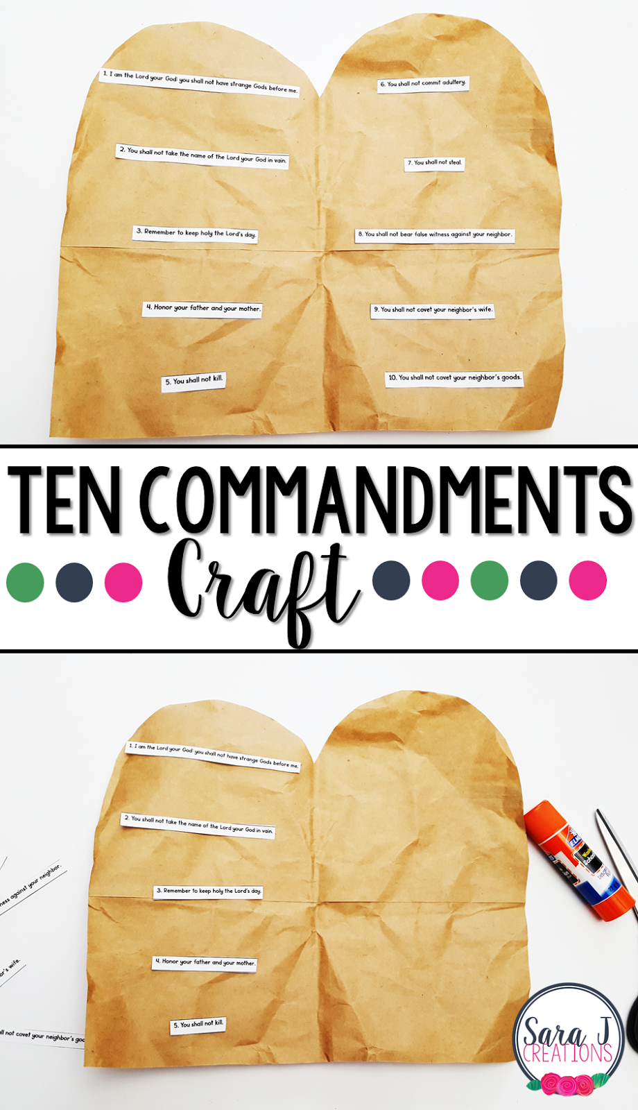 Ten Commandment Craft for kids using the Catholic translation