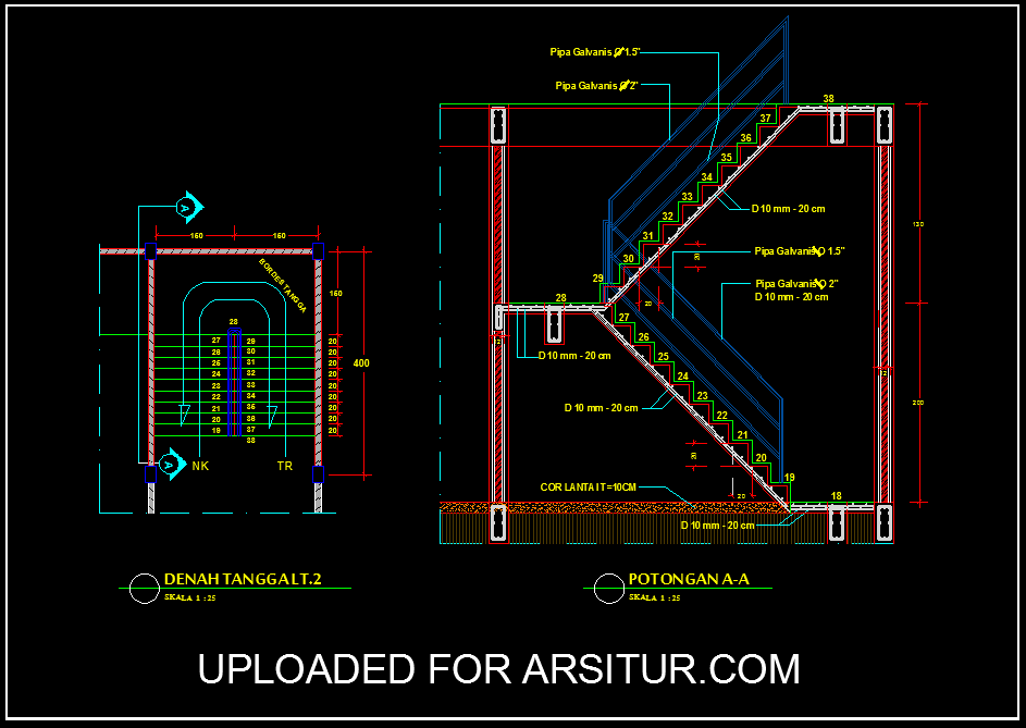  Detail  Tangga  Bentuk U Contoh Gambar AutoCad