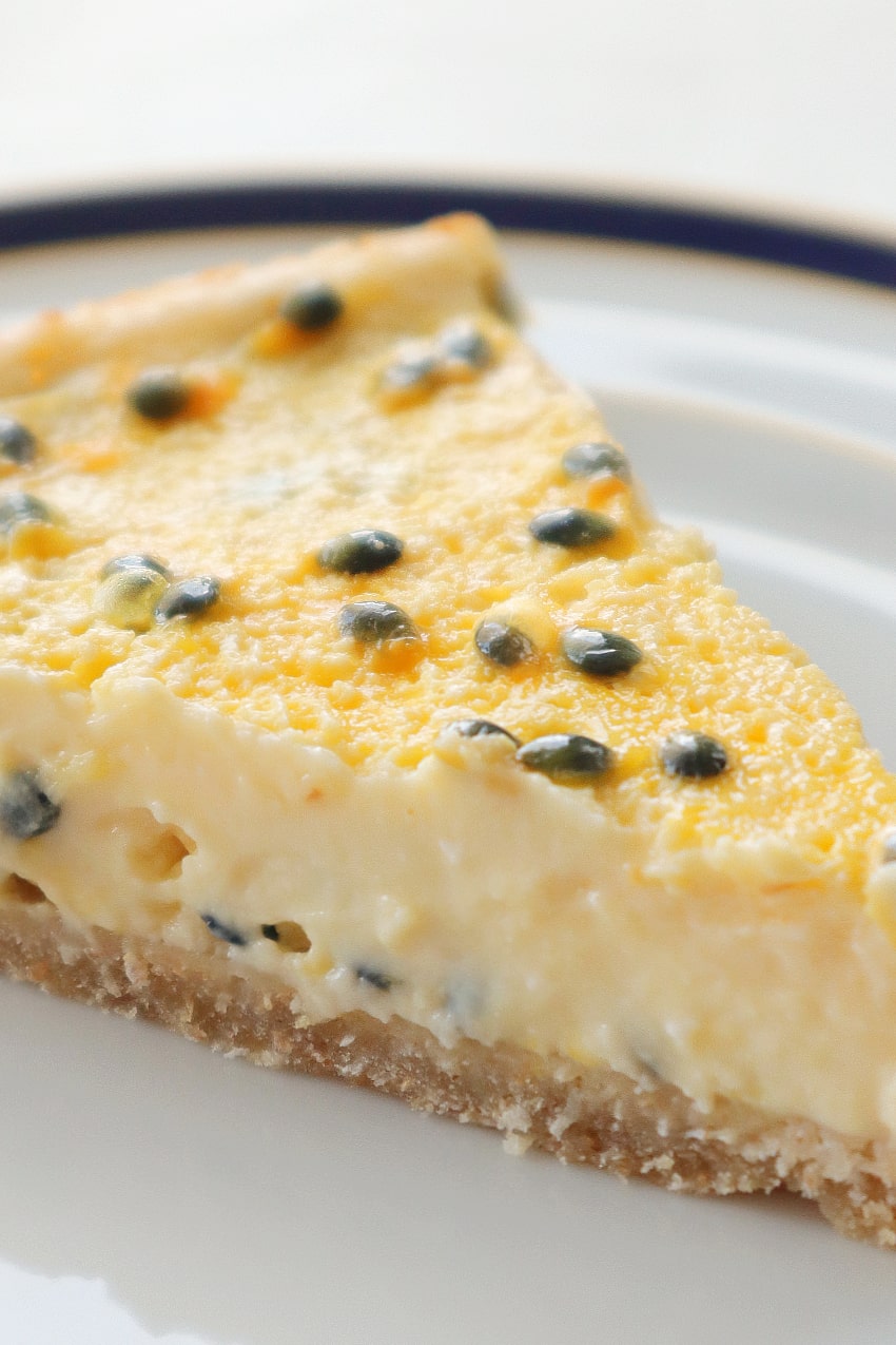 creamy passion fruit slice seen up close