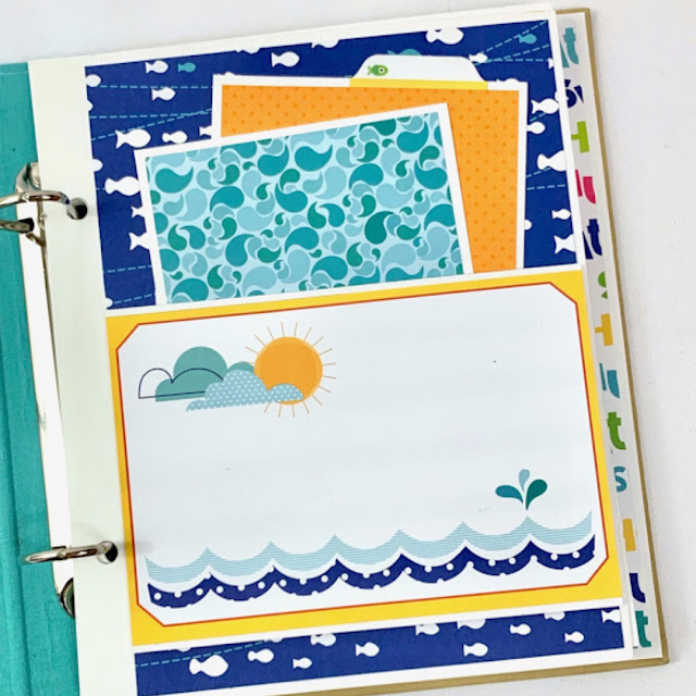 Summer Fun Scrapbook Album page with fish, waves, sunshine, & clouds