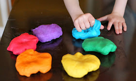 {NEW recipe} Super soft Edible Gluten Free Playdough - no cook and ready in under three minutes!  Safe for babies and toddlers and anyone who is gluten-free!  From Fun at Home with Kids