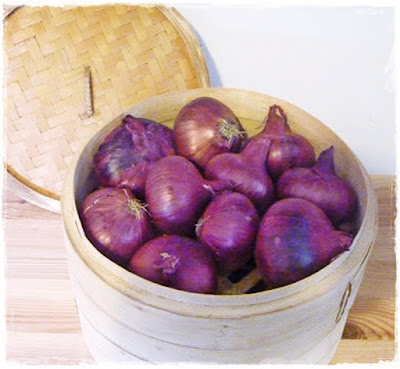 storing onions in a steamer basket