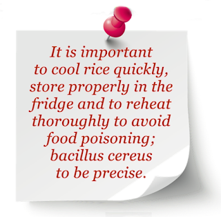 warning about reheating rice, avoiding bacillus cereuus