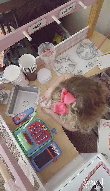 Donut and coffee shop dramatic play area is so cute for preschool!