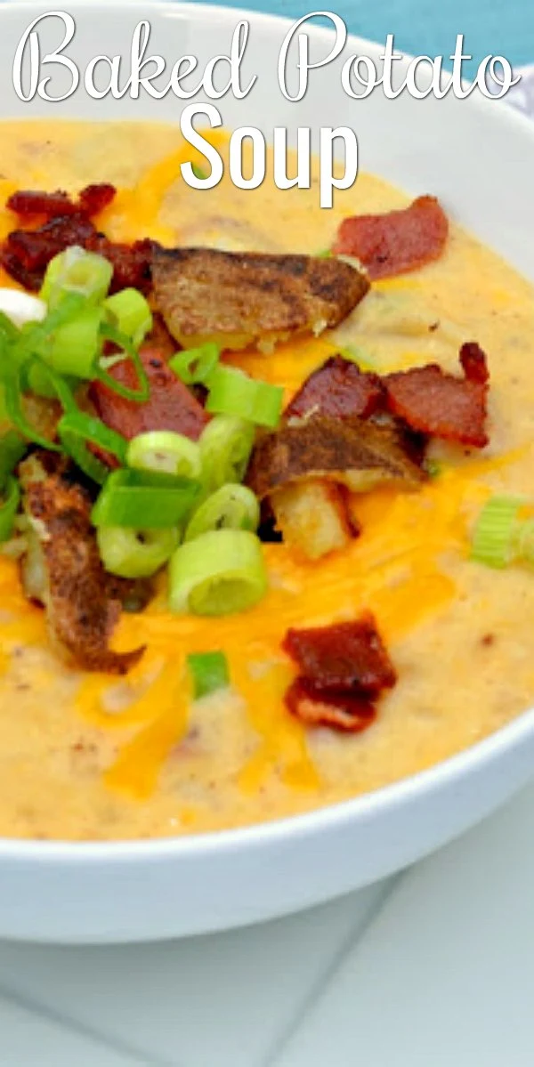 The Best Fully Loaded Baked Potato Soup recipe with a crisp potato skin and bacon topping is a favorite fall soup recipe from Serena Bakes Simply From Scratch.