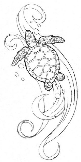 Turtle-flow-on-the-wave-tattoo-stencil