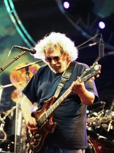 Jerry Garcia, of Grateful Dead fame, jams on his trademark guitar, Wolf