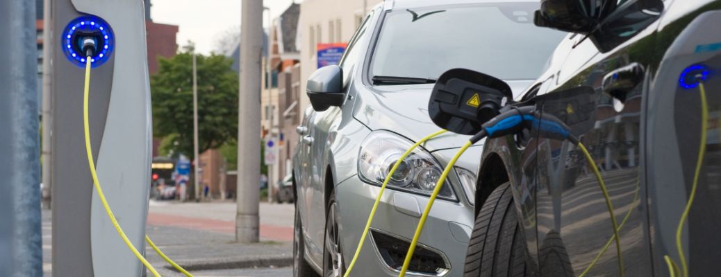 Electric cars at a charging station