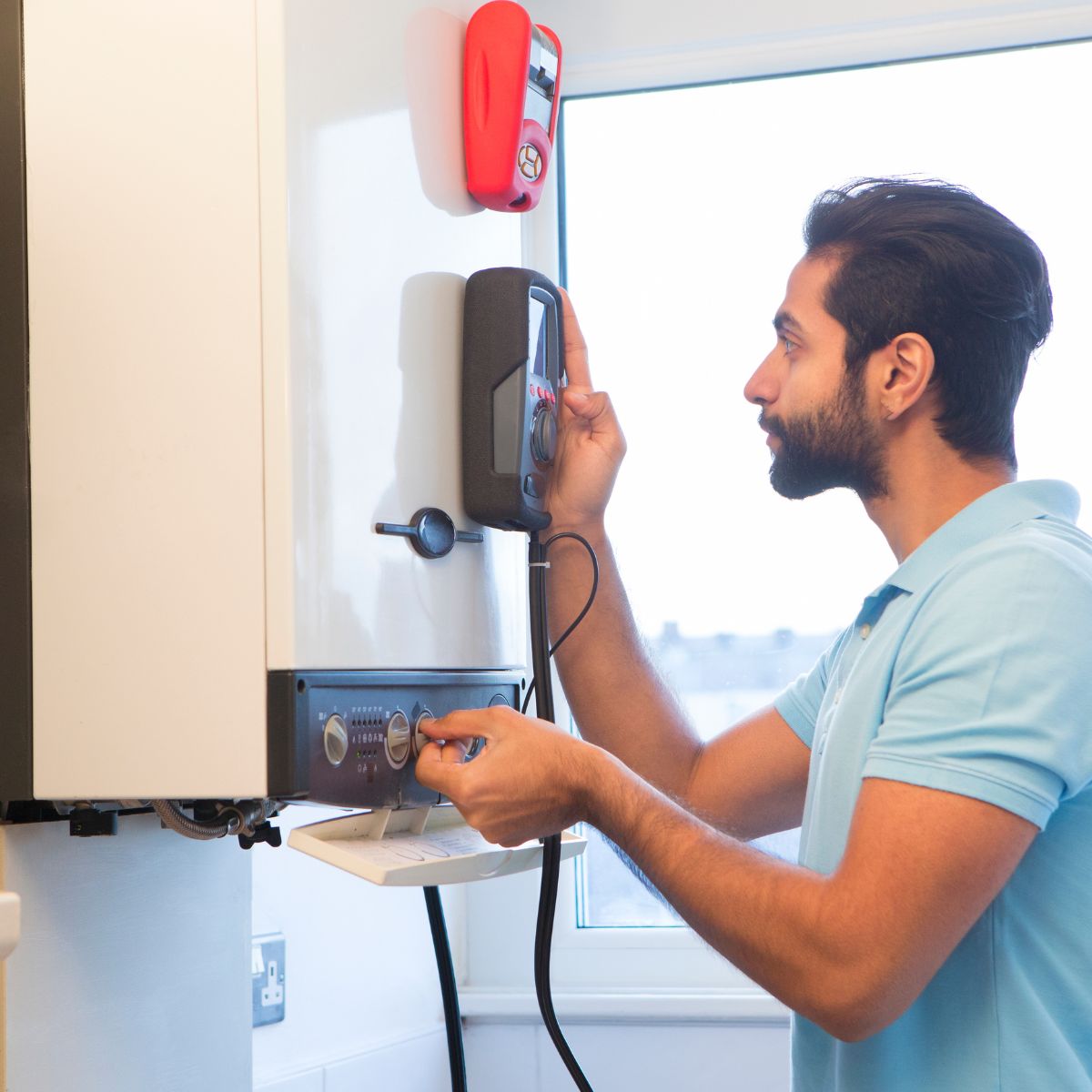 photo of engineer testing a boiler for reliability