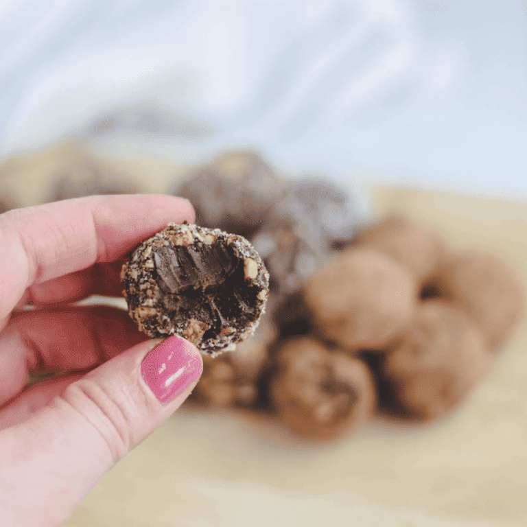 dark chocolate truffles rolled in coconuts and hazelnuts