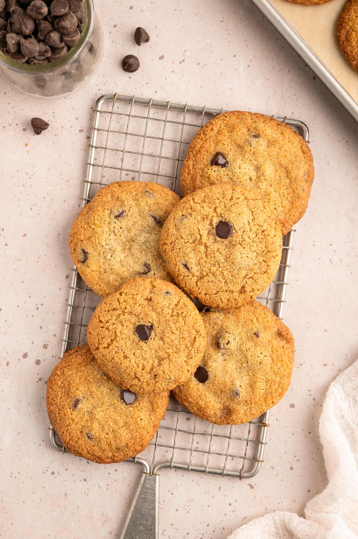 almond flour cookies on a wire rack.