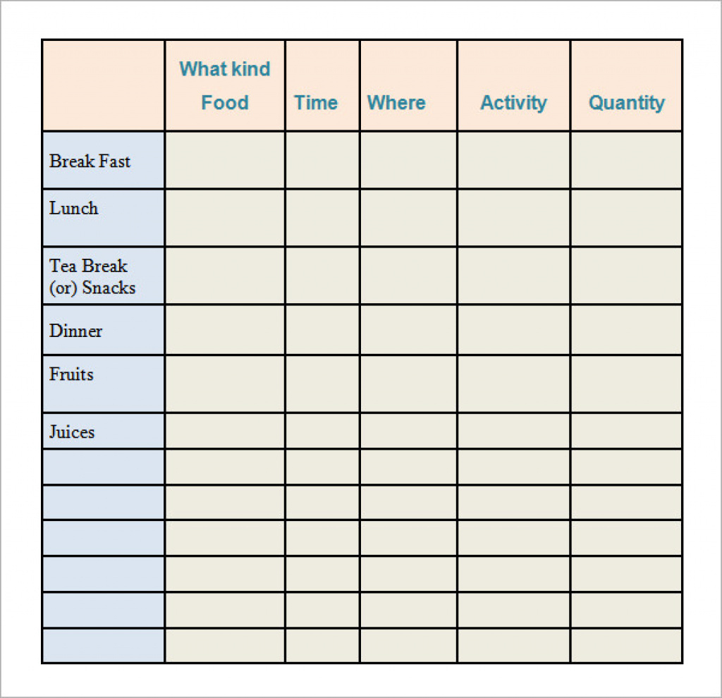 Calorie Count Chart Printable