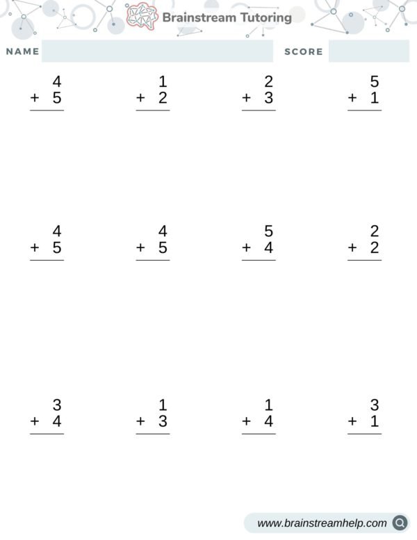 Addition Numbers 1-5 Printable Worksheet - Brainstreamhelp