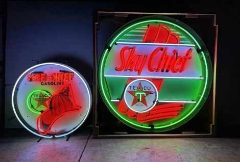 Neon Texaco Fire Chief and Sky Chief Signs