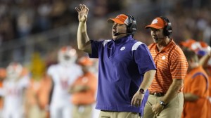 Clemson defensive coordinator Wes Goodwin on the sidelines.