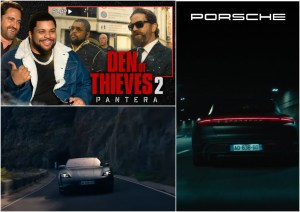 Gerard Butler and O'Shea Jackson from Den Of Thieves 2: Pantera on the Porsche Taycan featured in the movie