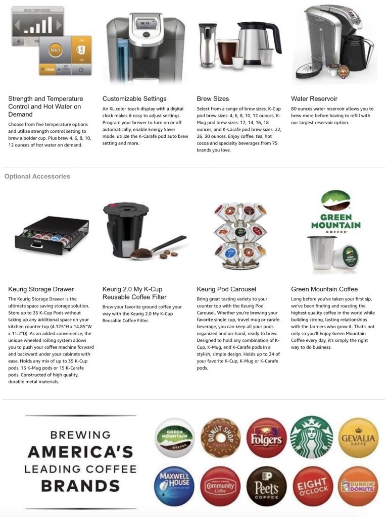 Keurig K575 Single Serve Programmable K-Cup Coffee Maker - features and coffee brands