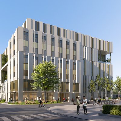 Architect's mock-up design of the new Cambridge Cancer Research Hospital