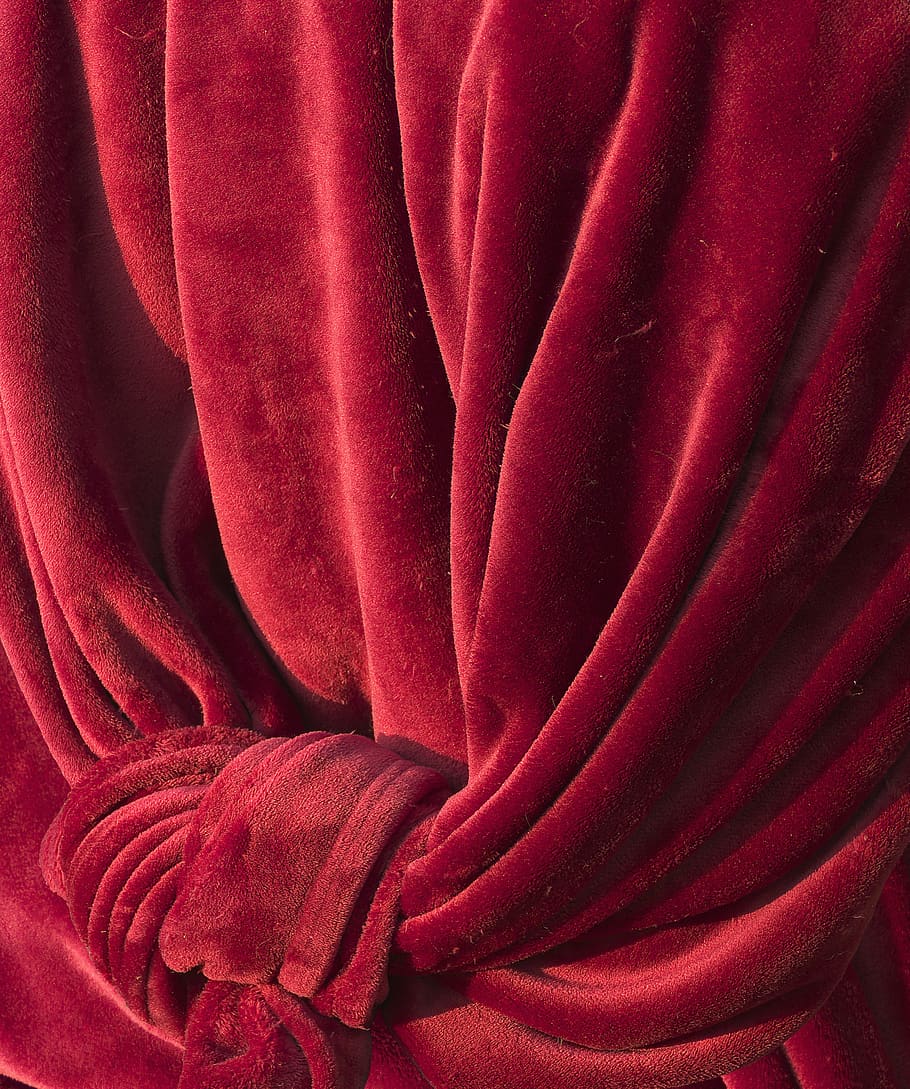 curtain, fabric, textile, knot, velvety, red, blanket, fold