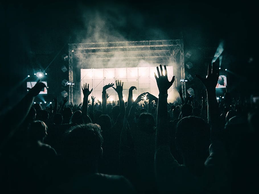 group of person hands up, crowd, dance, party, people, people dancing, HD wallpaper