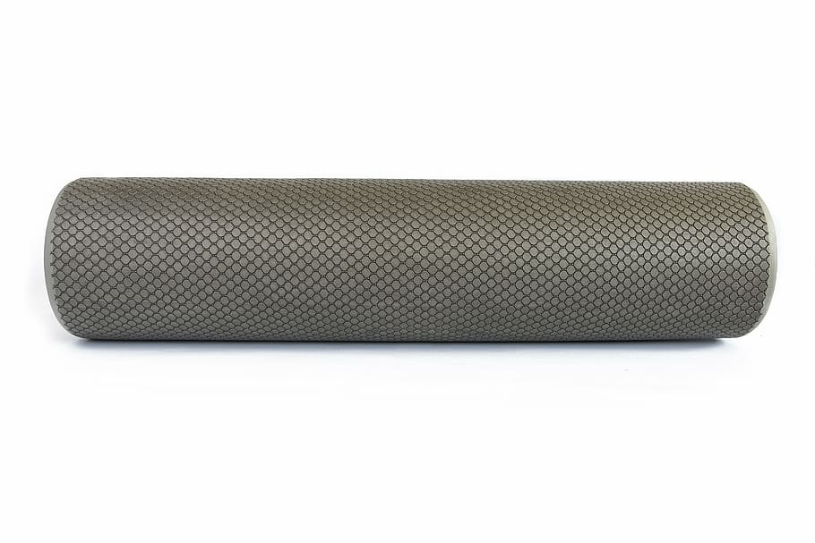 cylindrical gray portable speaker, exercise, workout, yoga, foam roller, HD wallpaper