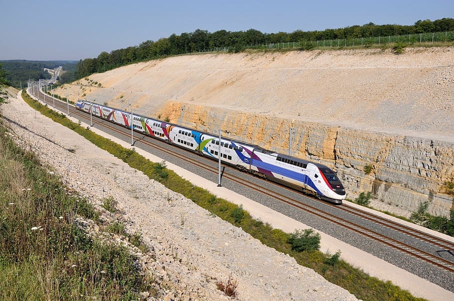 white and blue bullet train, tgv, train 746, lgv, high-speed train, HD wallpaper