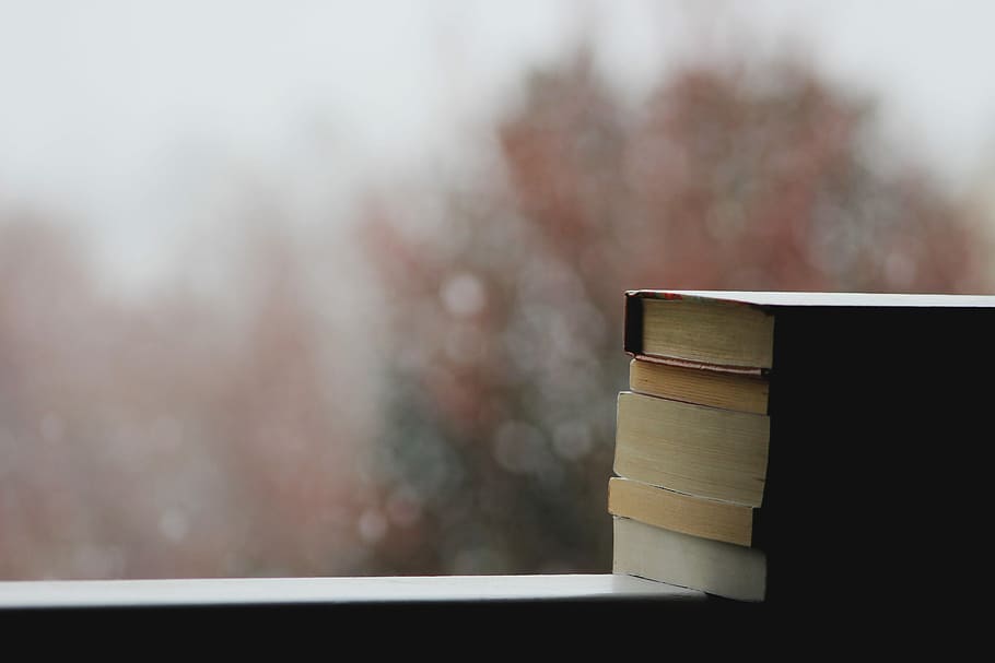 pile of books in front of the pillow, pile of books on window, HD wallpaper