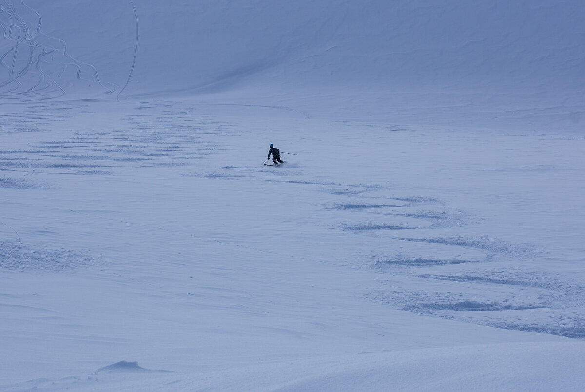 Making ski tracks on a slope